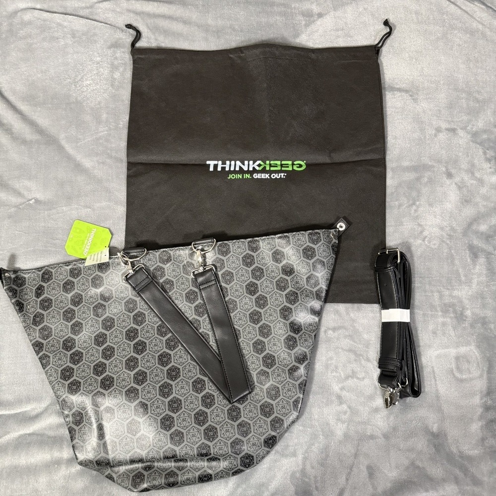 ThinkGeek D20 Origami Handbag of Holding D&D Tote Bag Black Faux Leather NEW